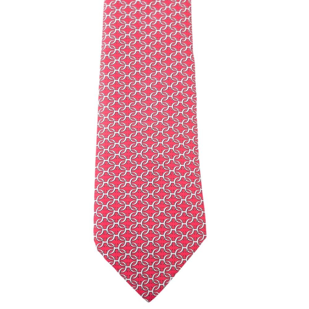 Vintage Hermès 100% Silk Men's Red Tie With Grey Geometric Designs